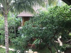 a house in the middle of a garden with trees at Villa Jati Mangsit in Senggigi 