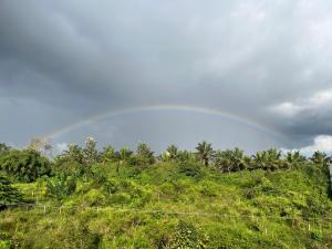 Un arcobaleno nel cielo su una collina di Darshan Arrive & Revive Homestay. a Kushalnagar