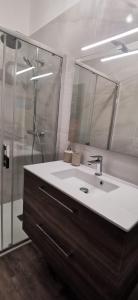 a bathroom with a sink and a shower at Au Bord de l'Oise in Auvers-sur-Oise