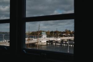 a view of a bridge from a window at Südspeicher in Kappeln