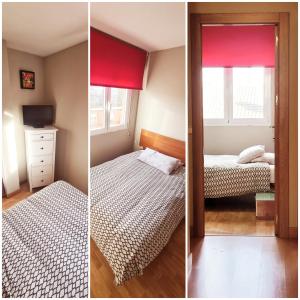 two pictures of a bedroom with a bed and a window at www apartamentovaldivia es Parking incluido in León