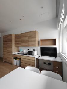 Una cocina o kitchenette en Apartamentos Pillotegi parking gratuito