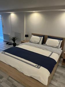 een groot bed in een kamer met een groot bed sidx sidx sidx bij Très bel appartement type loft de 40 m2 dans maison avec parking privatif in Lingolsheim