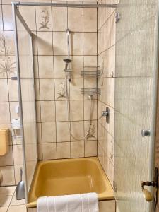 a bathroom with a bath tub with a shower at Ferienwohnung "Casa Horife" in Konz