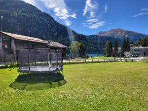 un cerchio da golf a frisbee in mezzo a un campo di Ferienhaus Davos "Ob dem See" a Davos