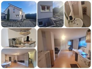 a collage of photos of a kitchen and a house at Schöne Souterrain Wohnung (WLAN/Parken kostenlos) in Riegel