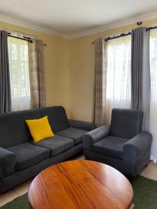 ein Wohnzimmer mit einem Sofa und einem Tisch in der Unterkunft Zoe Homes 1br and 2br Cottage own compound -Kericho town near Green Square mall in Kericho