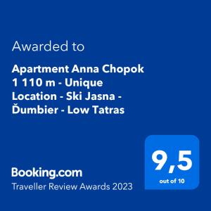 Сертификат, награда, табела или друг документ на показ в Apartment Anna Chopok, Ski Chopok Jasna, 1 110 m, Highest in central Europe