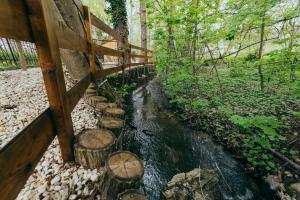 uma ponte de madeira sobre um riacho numa floresta em Shubu Zen Vendégház em Szilvásvárad