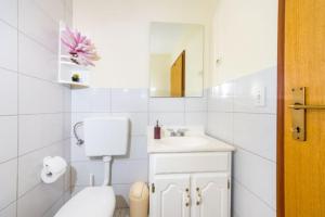 a bathroom with a sink and a toilet and a mirror at Apartments Elvir Nin in Nin