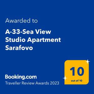 תעודה, פרס, שלט או מסמך אחר המוצג ב-A-33-Sea View Studio Apartment Sarafovo