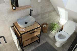 bagno con lavandino e servizi igienici di Kafe v obýváku a Bítov