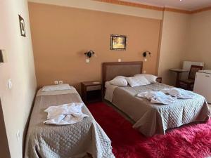 pokój hotelowy z 2 łóżkami i ręcznikami w obiekcie To Spiti tis Irinis w mieście Vytina