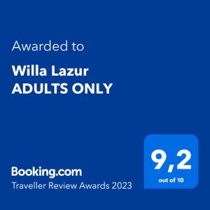 米兹多洛杰Willa Lazur ADULTS ONLY的蓝色文本框,仅授予成人意式放松