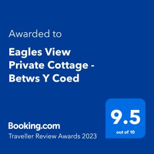 贝图瑟科伊德Eagles View Private Cottage - Betws Y Coed的一部手机的屏幕,上面的文本被授予鹰眼观望私人小屋的购买权