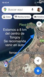 une capture d'écran d'un téléphone portable avec une carte dans l'établissement Cabañas ecológicas Tongoy, à Tongoy