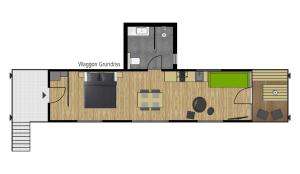 un plano del piso de una casa pequeña en LokoMotel-Waggon, Luxus Appartment im Eisenbahnwaggon, en Stadtlohn