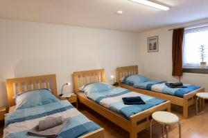 a bedroom with two beds and a window at Ferienwohnung am Bach in Oberkotzau