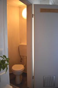 uma casa de banho com um WC e uma luz em Hostel 24 em Liubliana