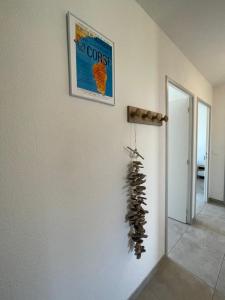 een muur met een poster en een plant erop bij Mini villa K2 in Bonifacio