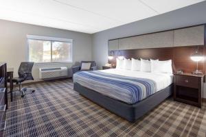 Tempat tidur dalam kamar di AmericInn by Wyndham Madison South