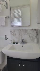 a bathroom with a white sink and a mirror at Lord Nelson Motel in Kingston