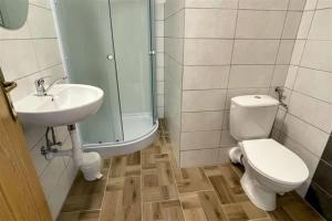 a bathroom with a toilet and a sink at Chata Čeňkovka in Srní