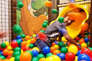 a young girl playing in a playground with balls at Hotel Sommerhof in Gosau