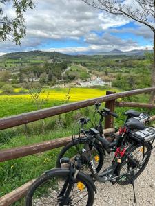 una bicicleta estacionada junto a una valla con un campo en Casale Terre Rosse, en Saturnia