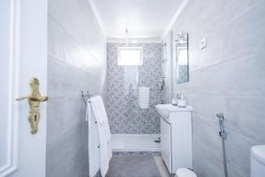 bagno bianco con servizi igienici e doccia di Cem Sentido - Alentejo Apartments a Portalegre