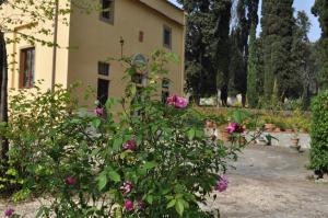 une maison avec des fleurs roses devant elle dans l'établissement Visconte Apartment, à Florence