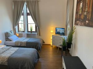 Tempat tidur dalam kamar di Charmante Wohnung am Neckar