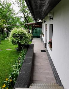 a walkway outside of a house with a plant at Apartment Sopar in Škofja Loka