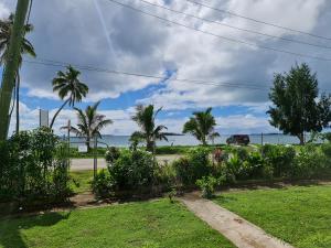 努库阿洛法Sky Lodge的从棕榈树庭院欣赏到海景