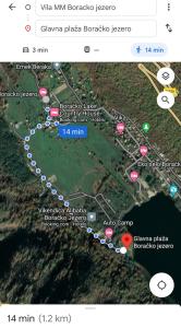 een screenshot van een Google-kaart van een golfbaan bij Vila MM Boračko jezero in Konjic