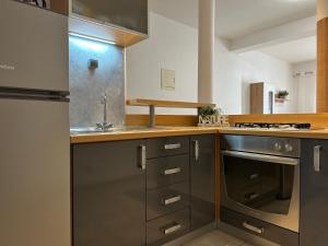 a kitchen with a sink and a stove at Apartmani Roko in Biograd na Moru