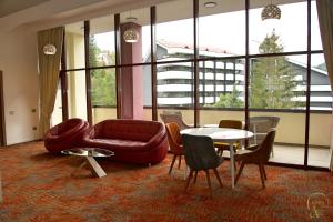 a living room with a couch and a table and chairs at Hotel Anda in Sinaia