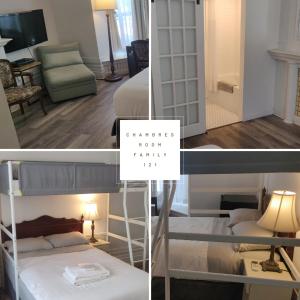 - une chambre avec 2 lits superposés et une chambre avec une table dans l'établissement Ambrose House & Cafe - SELF CHECK-IN GUESTHOUSE, à Montréal