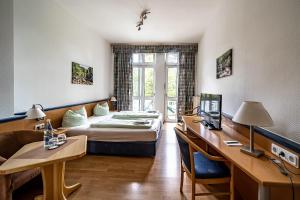 a hotel room with a bed and a desk at Appartement-Hotel-Anlage Tannenpark in Tanne