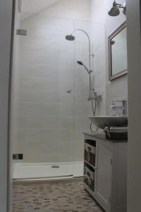 a bathroom with a shower and a sink at Ferienwohnung Luna in Trier