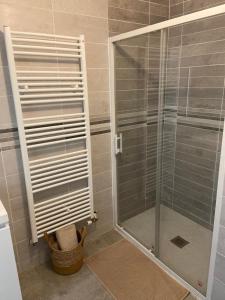 a shower with a glass door in a bathroom at Grand Studio neuf in Aulnay-sous-Bois