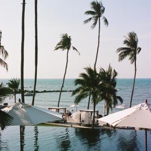 een zwembad met palmbomen en de oceaan bij Napasai, A Belmond Hotel, Koh Samui in Mae Nam