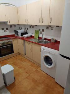 uma cozinha com um lavatório e uma máquina de lavar roupa em Central apartment in Arrecife - 1 or 2 bedrooms em Arrecife