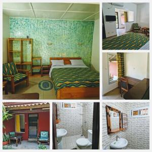 een collage van foto's van een hotelkamer bij Hotel Robinson Plage in Lomé