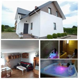 eine Collage mit Fotos eines Hauses mit Whirlpool in der Unterkunft Gama Spa in Władysławowo