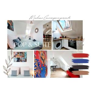 a collage of pictures of a kitchen and a living room at Pop & Suite par Madame Conciergerie in Rennes