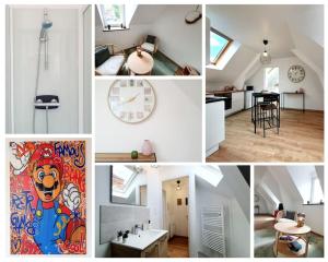 a collage of photos of a house with a clock at Pop & Suite par Madame Conciergerie in Rennes