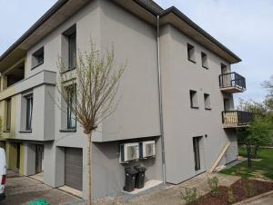 un edificio bianco con un albero di fronte di Renovated 2 Bedroom Apartment with Parking & AC a Lussemburgo