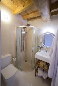 a bathroom with a shower and a toilet and a sink at Casa Juancito in Santiago de Compostela