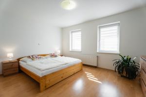 Una cama o camas en una habitación de Apartmány Frýda